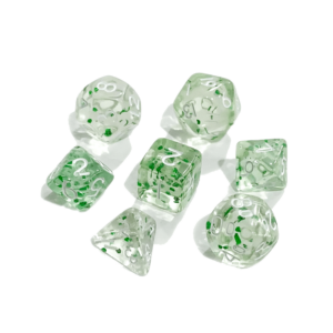 Lot de 7 dés miniatures – Vert pailleté